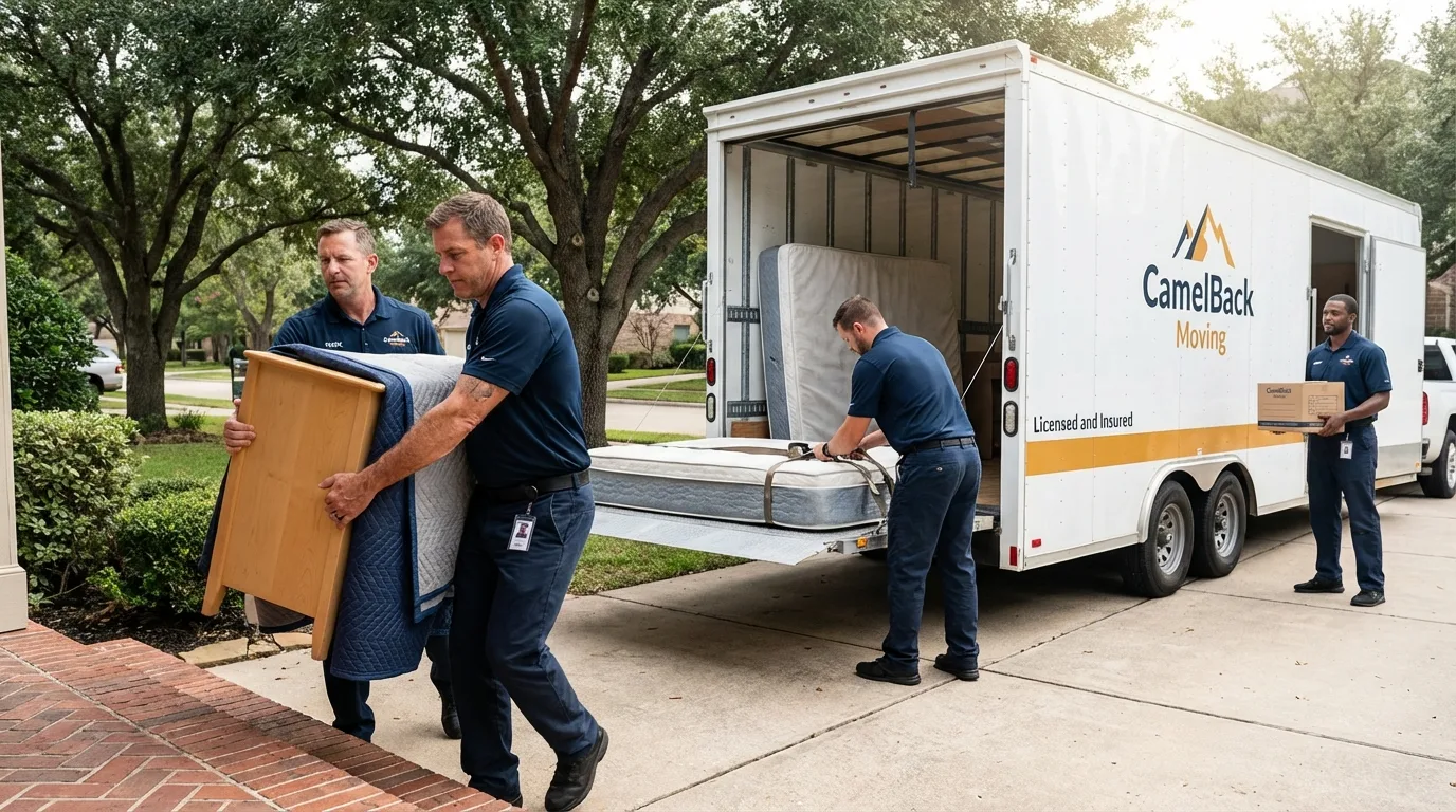 Crew loading residential truck for cross-state move from Elm Grove, WI
