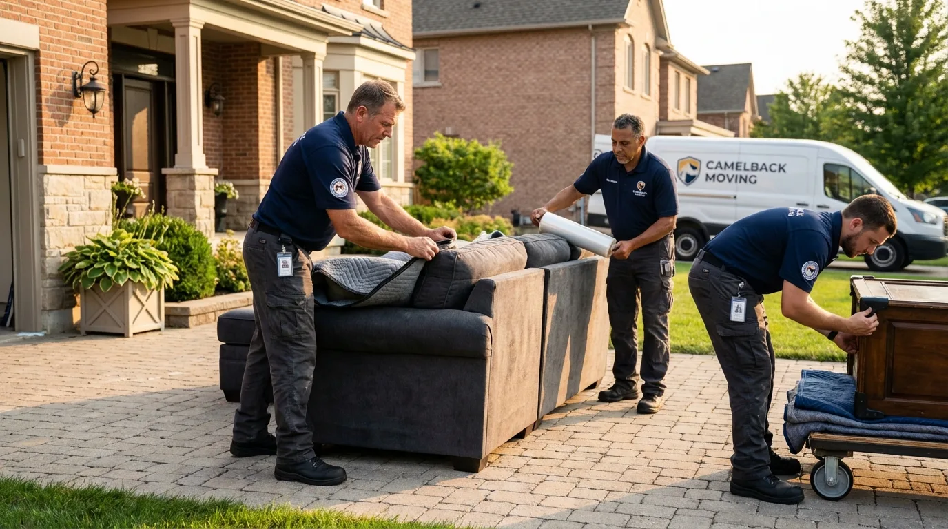 Large estate moving crew wrapping furniture in Elm Grove, WI