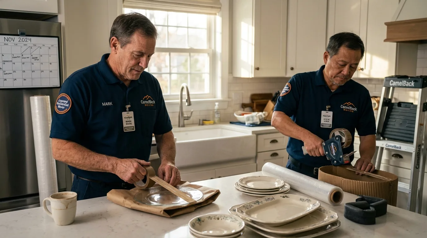 Professional crew packing kitchen dishware in Elm Grove, WI